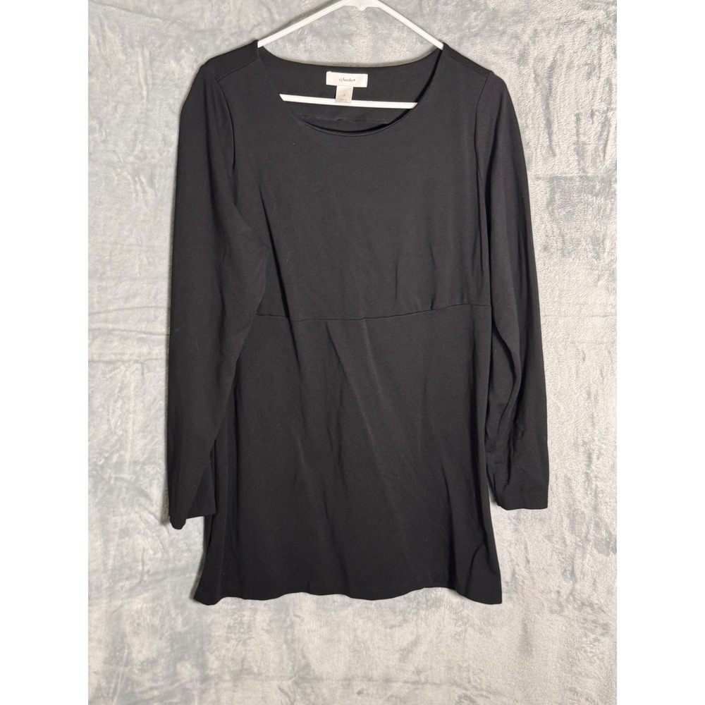 Cj Banks Black Long Sleeve Empire Waist Tunic Top Size X Scoop Neck Stretch